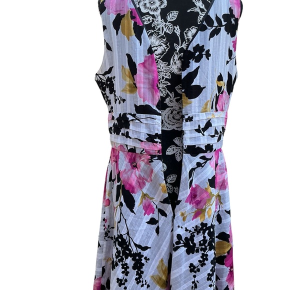 Fashion Bug Pink & Black Floral V-Neck Midi Dress - Picture 4 of 5